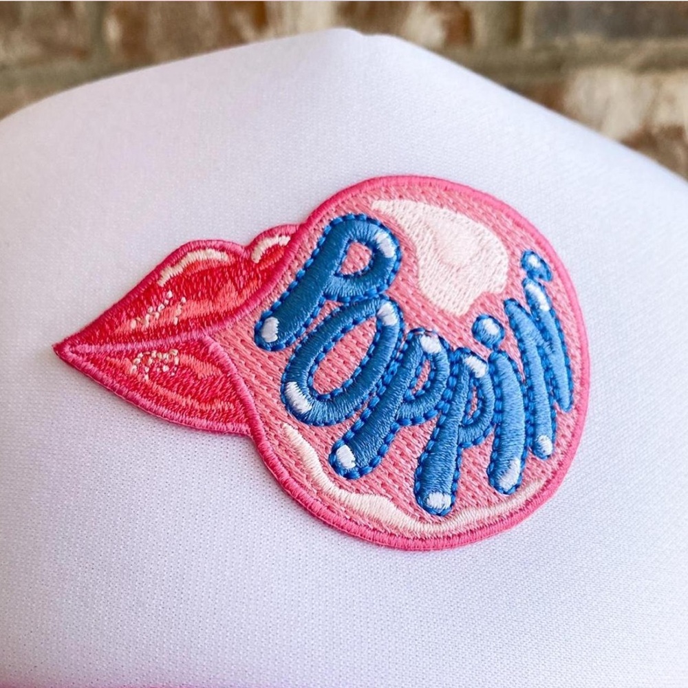 Pink and Blue 'Poppin' Iron on Patch